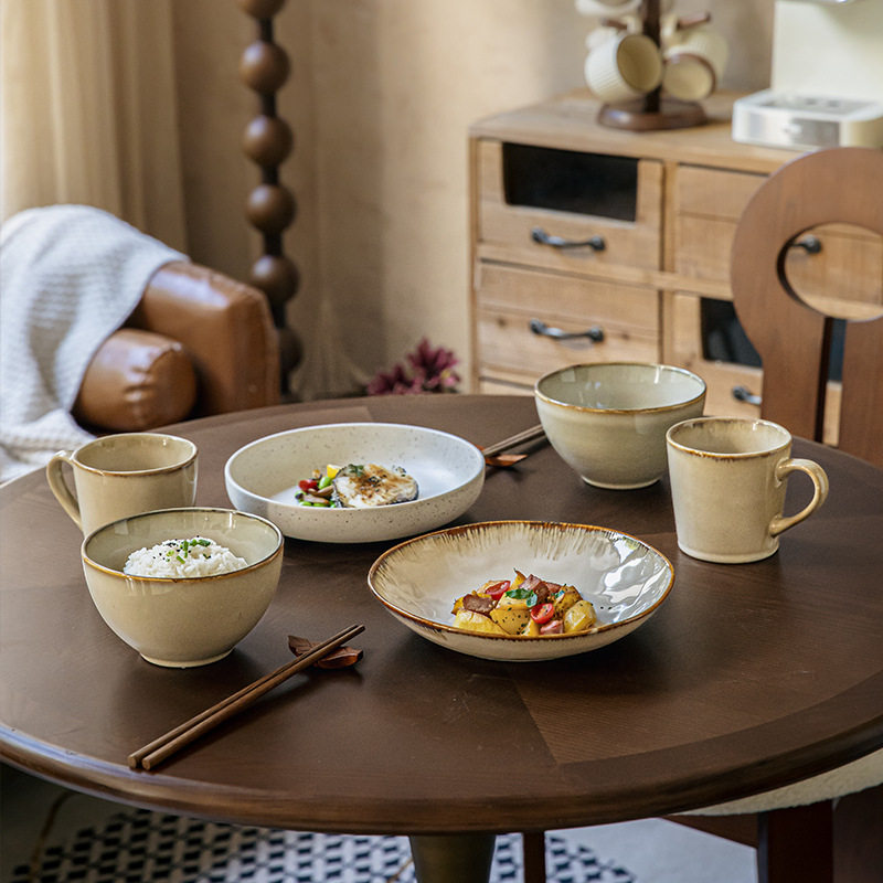 High-value irregular deep plate retro 9-inch salad plate kiln ceramic rice plate cross-border export food preparation plate