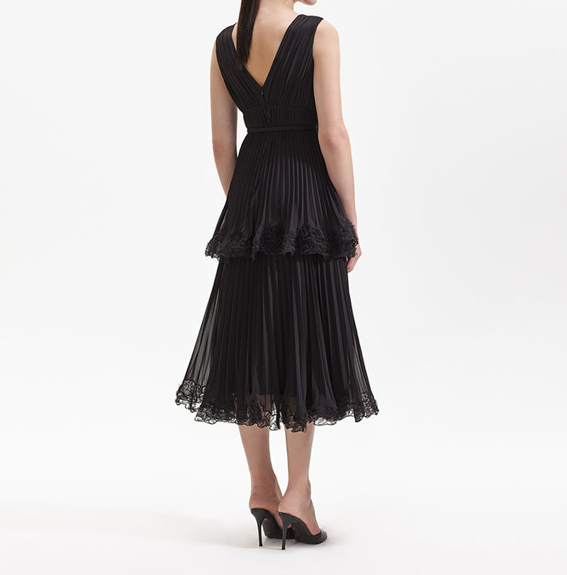 Đầm maxi nữ thắt eo cổ V tay không midi — Xanh chi tiết 4