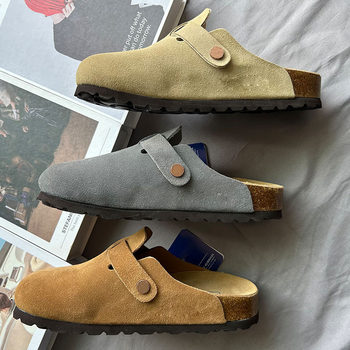 First-Layer Cowhide New Women's Birkenstock Flat Outer Slippers, Fashionable, Versatile, Comfortable, Lightweight, Breathable Toe-Cap Slippers