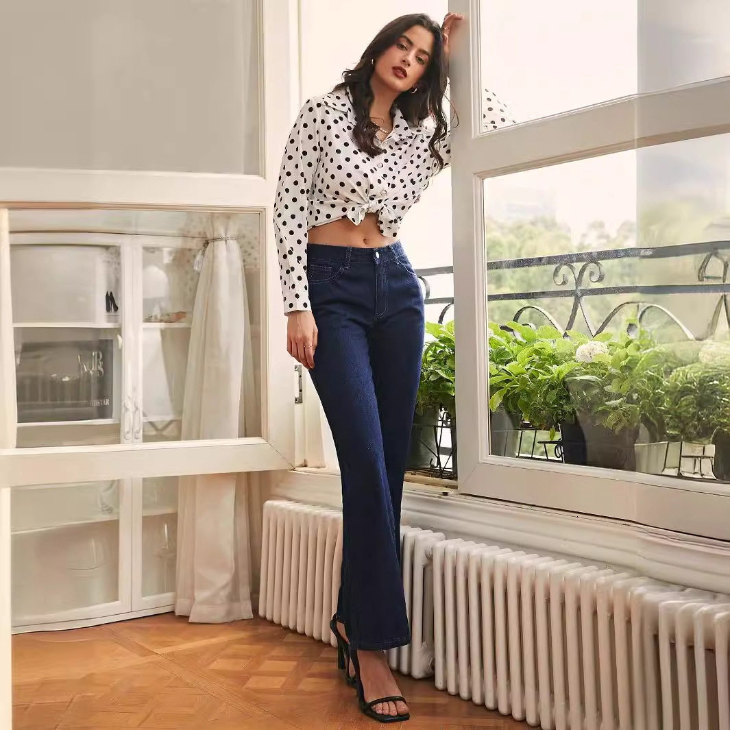 High Waisted Straight Leg Jeans Fashionable Vintage Style Casual Wear for Women Wholesale Available
