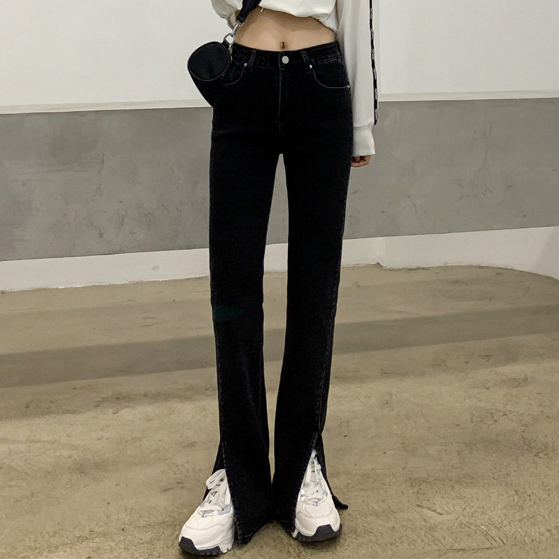 High Waisted Flared Jeans for Women Stretchy Split Hem Wide Leg Slimming Fit Autumn Winter Fashion Wholesale