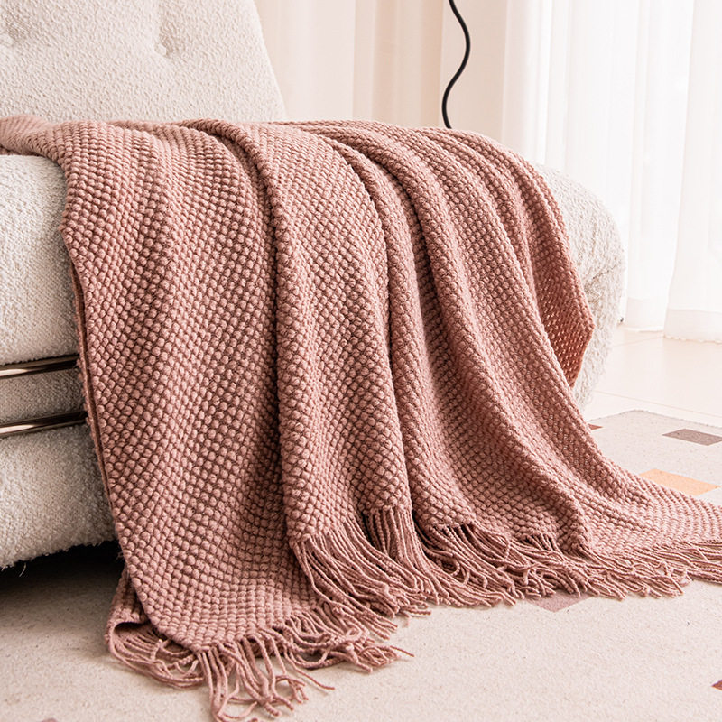 Solid Color Scandinavian Style Retro Bedroom Sofa Knitted Blanket Office Nap Blanket Aviation Blanket Cover Blanket Air Conditioning Blanket