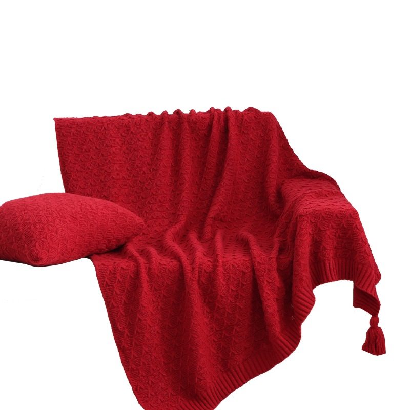 New European Style Tassel Knitted Blanket Thickened Nap Sofa Blanket Office Blanket Bedside Blanket Winter Thick Thread Blanket