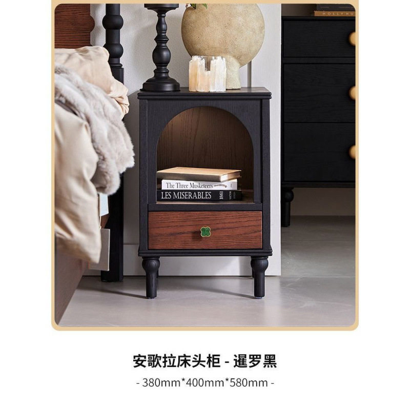 French-Style Simple Retro Solid Wood Bedside Table for Small Apartments, Modern Bedroom American-Style Storage Cabinet, Living Room Storage Cabinet