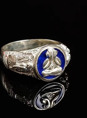 泰国佛牌 浦冲 纯银掩面必打戒指 佛饰 指环