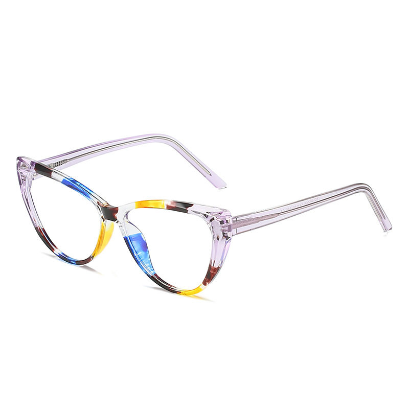 Tr90 Insert-Type Cat-Eye Anti-Blue Light Eyeglass Frames with Spring Temples, Plain Lenses, Cross-Border Trendy Eyeglass Frames