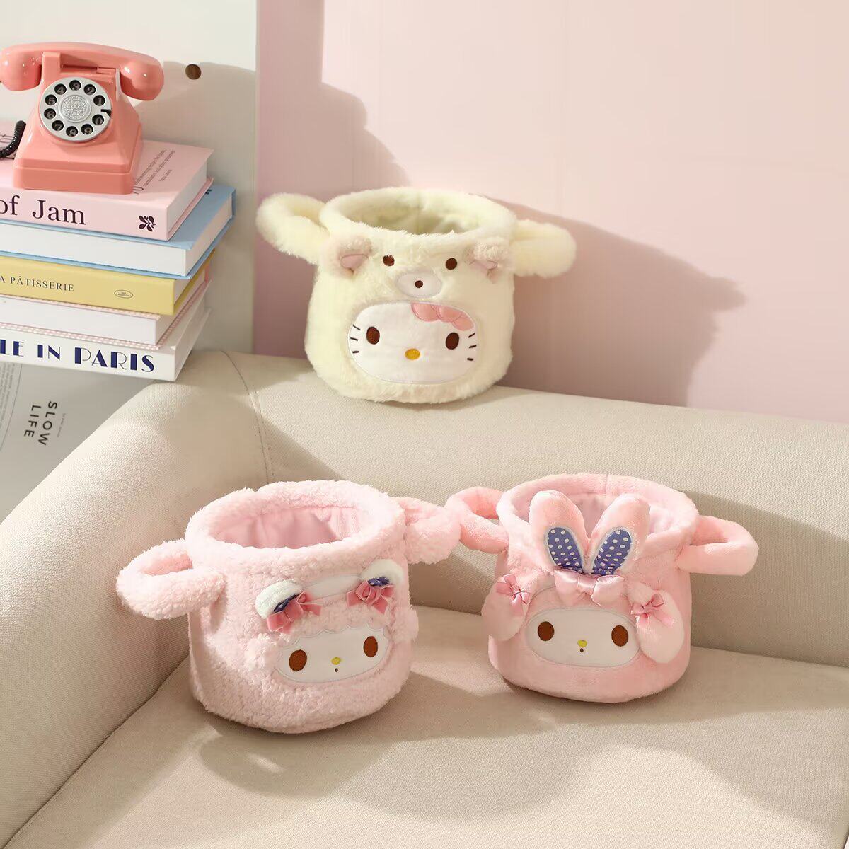 Cartoon Plush Household Desktop Storage Basket Dormitory Storage Box Cosmetic Storage Box Portable Sundries Storage Box