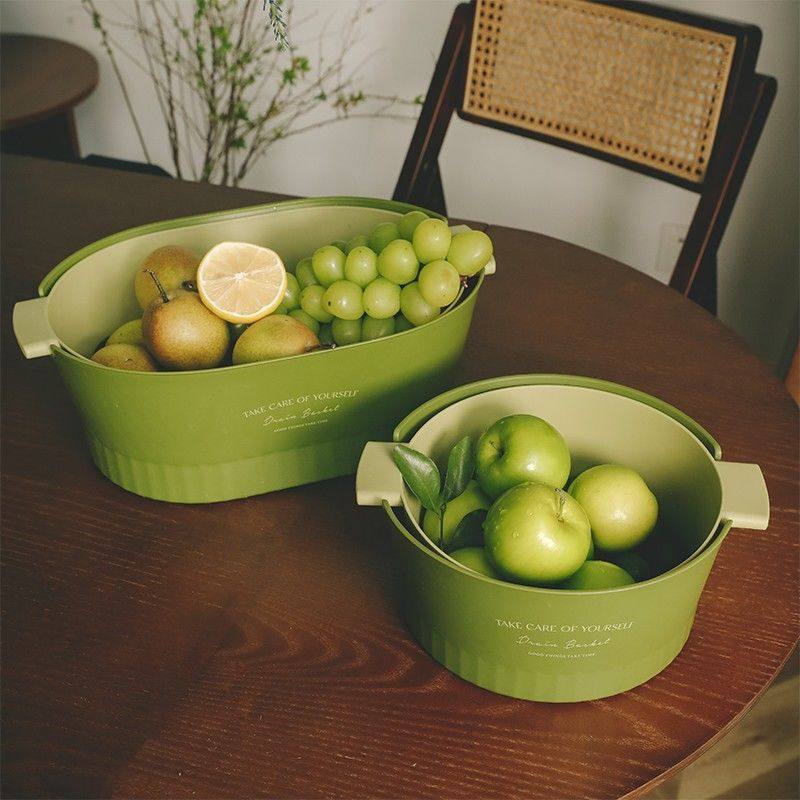 Thickened Double-Layer Vegetable Washing Basin Drain Basket Kitchen Vegetable Basket Fruit Basket Bowl Fruit Plate Fruit Basin Home Living Room Coffee Table