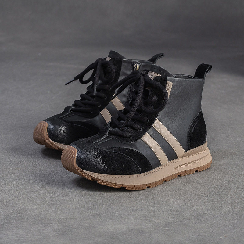 Giày Sneaker Nữ Da Bò Phối Màu Chiều Cao Đế Khoảng 3cm Màu Đen, Nâu