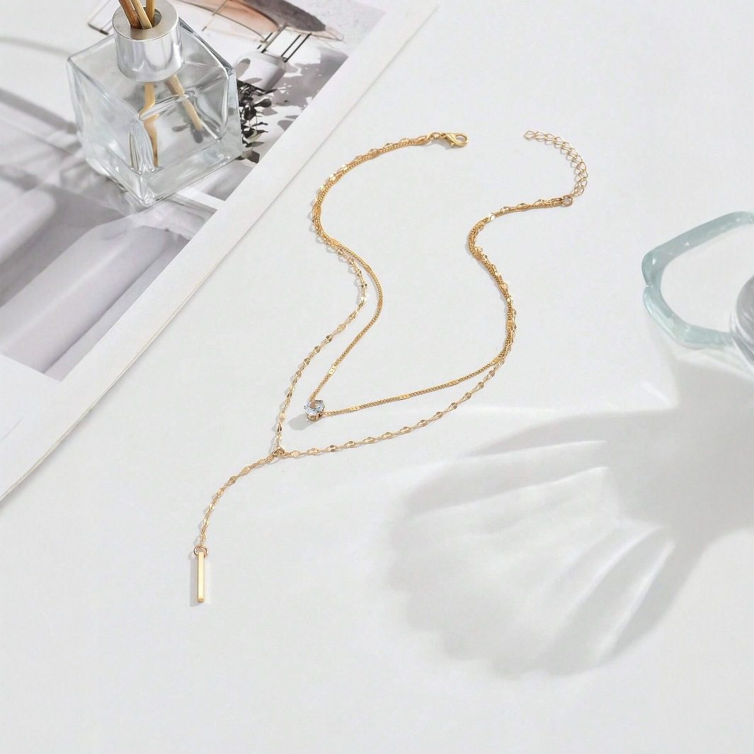 European and American Hot-Selling Y-Shaped Tassel Rhinestone Necklace, Niche Light Luxury Sexy Clavicle Chain, Multi-Layered Exquisite Light Luxury for Girls