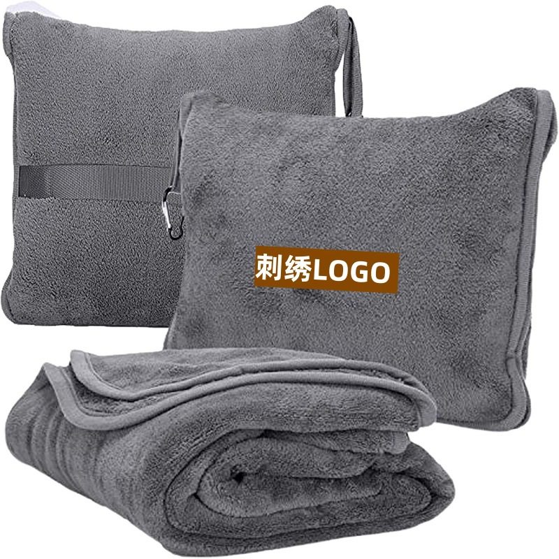 Flannel Pillow Blanket Two-In-One Travel Blanket Cover Blanket Cross-Border Portable Detachable Airplane Blanket Coral Velvet Blanket