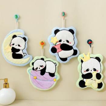 Cartoon Panda Coral Velvet Hand Towel Bathroom Toilet Hand Towel Absorbent Soft Can Be Hung Manufacturer Wholesale