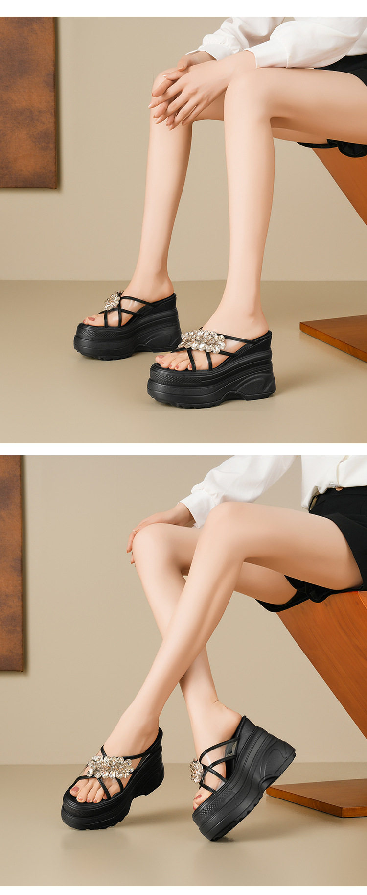 Sandal cao gót nữ hở mũi đế dày gót 12 cm — Trắng, Đen, Áo khoác sáng chi tiết 8