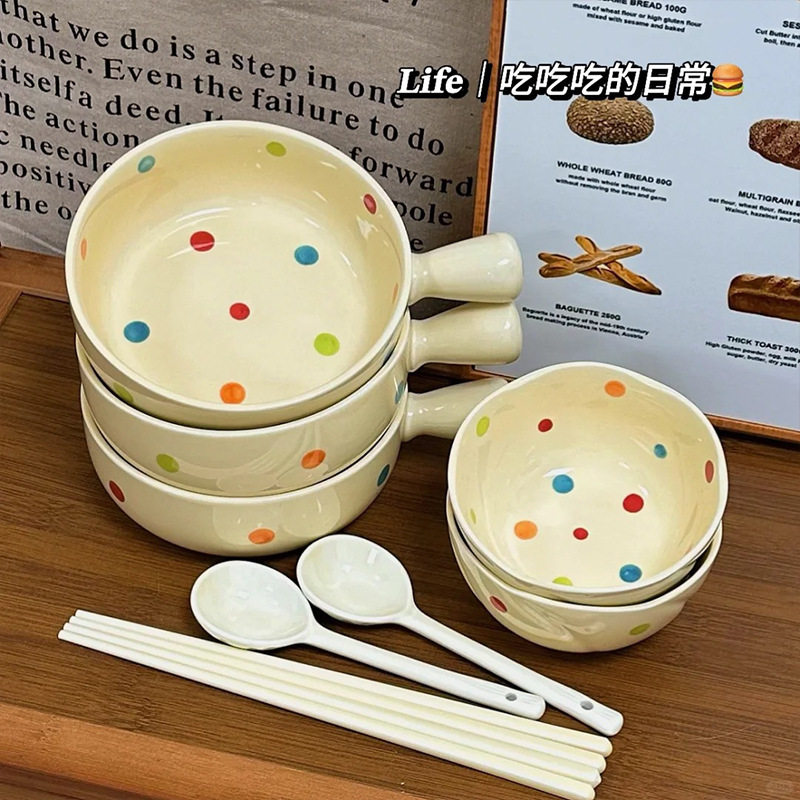 [free shipping] color wave dot hand-painted underglaze color ceramic tableware suit high color value simple ceramic bowl soup