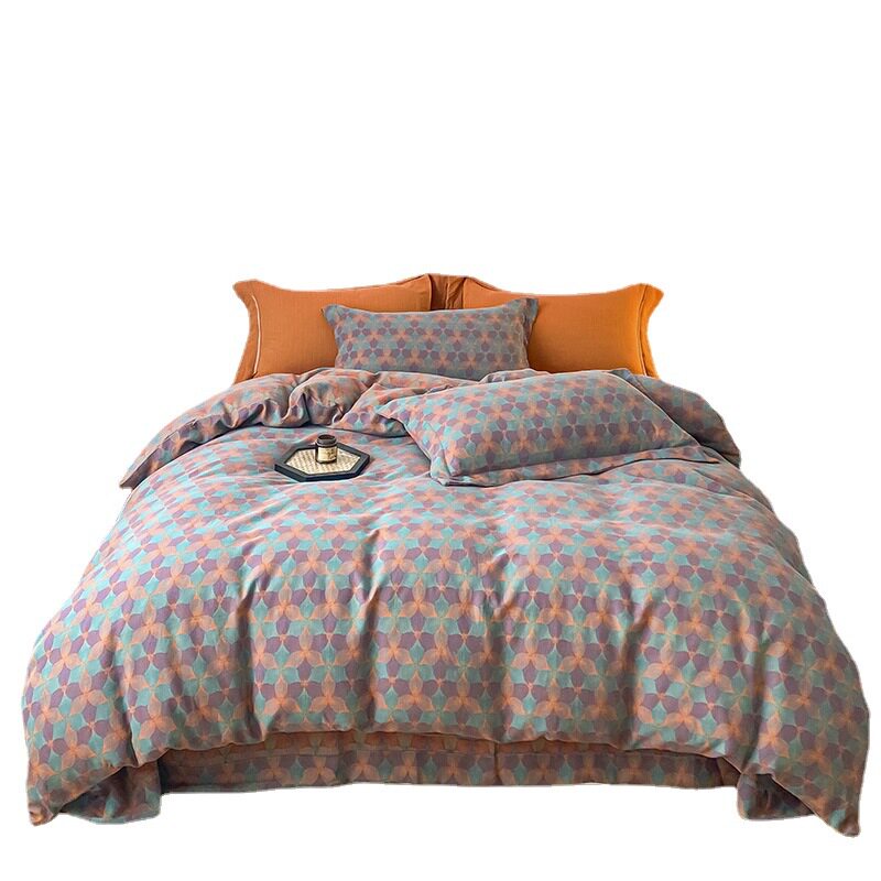 Cotton Pure Cotton Class A Double-layer Yarn Four-piece Set Summer Quilt Bed Sheet Bed Hat Four Seasons Simple Wedding Bedding Naked Sleeping