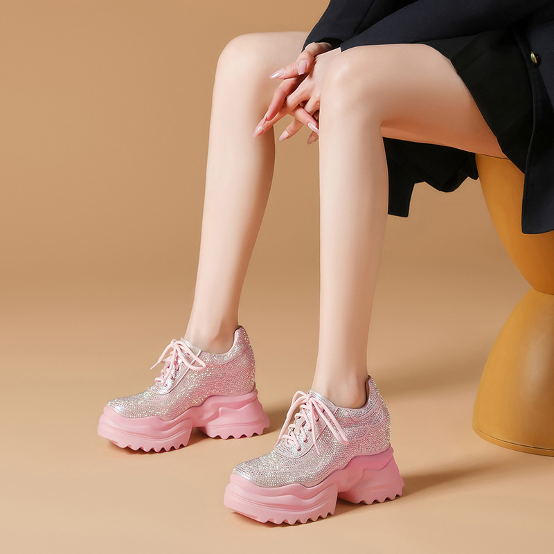Giày Thể Thao Nữ Cao 10cm Gắn Đá Tăng Chiều Cao Đế Cao Hàng Mùa Xuân Thu Đông