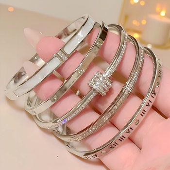 Fashionable Titanium Steel Bracelet for Women, Popular in Europe and America, High-End Micro-Inlaid Zircon Couple Bracelet, Cross-Border Hot-Selling Jewelry