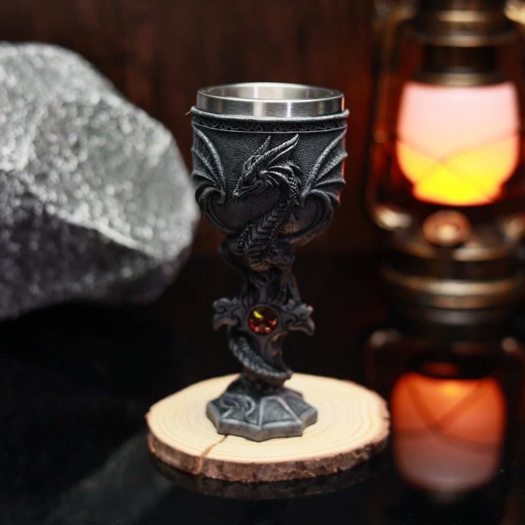Retro Cross Flying Dragon Goblet Resin Stainless Steel Wine Glass Halloween Ornament Cup Cocktail Specialty Wine Glass
