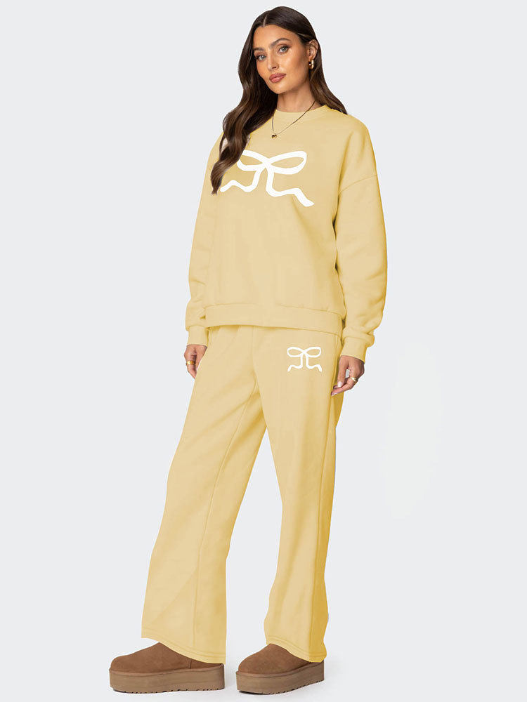 Autumn and Winter New Cross-border European and American Round Neck Long Sleeve Loose Thickened Sweat Women's Fashion Casual Wide Leg Pants suit