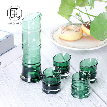 Japanese-style Creative Glass bamboo cup color Cup wine glass artificial blowing crystal glass clear wine pot suit