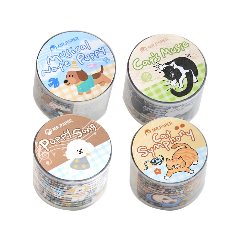 Mr. Paper Pvc Tape Cute Pet Music Score Series Cartoon Cute Style Handbook Material Decorative Base DIY Sticker