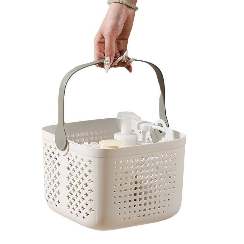 Portable bath basket bathroom washing supplies storage basket for students light luxury bath basket square draining bath basket