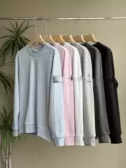 Cross-Border Round Neck Terry Armband Badge Sweatshirt Top Badge Crewneck Sweatshirt Couple Pink