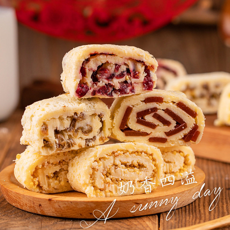 Fresh Milk Skin Rolls, a Specialty of Inner Mongolia Grasslands, Cheese, Chestnut Puree, Hawthorn and Taro Puree, Dairy Products, Durian Snacks with Filling
