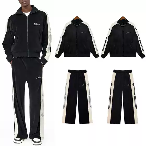 25Fw European and American High Street Style Unisex Velvet Zip-Up Jacket and Velvet Pants Set Casual Sportswear Trendy Style