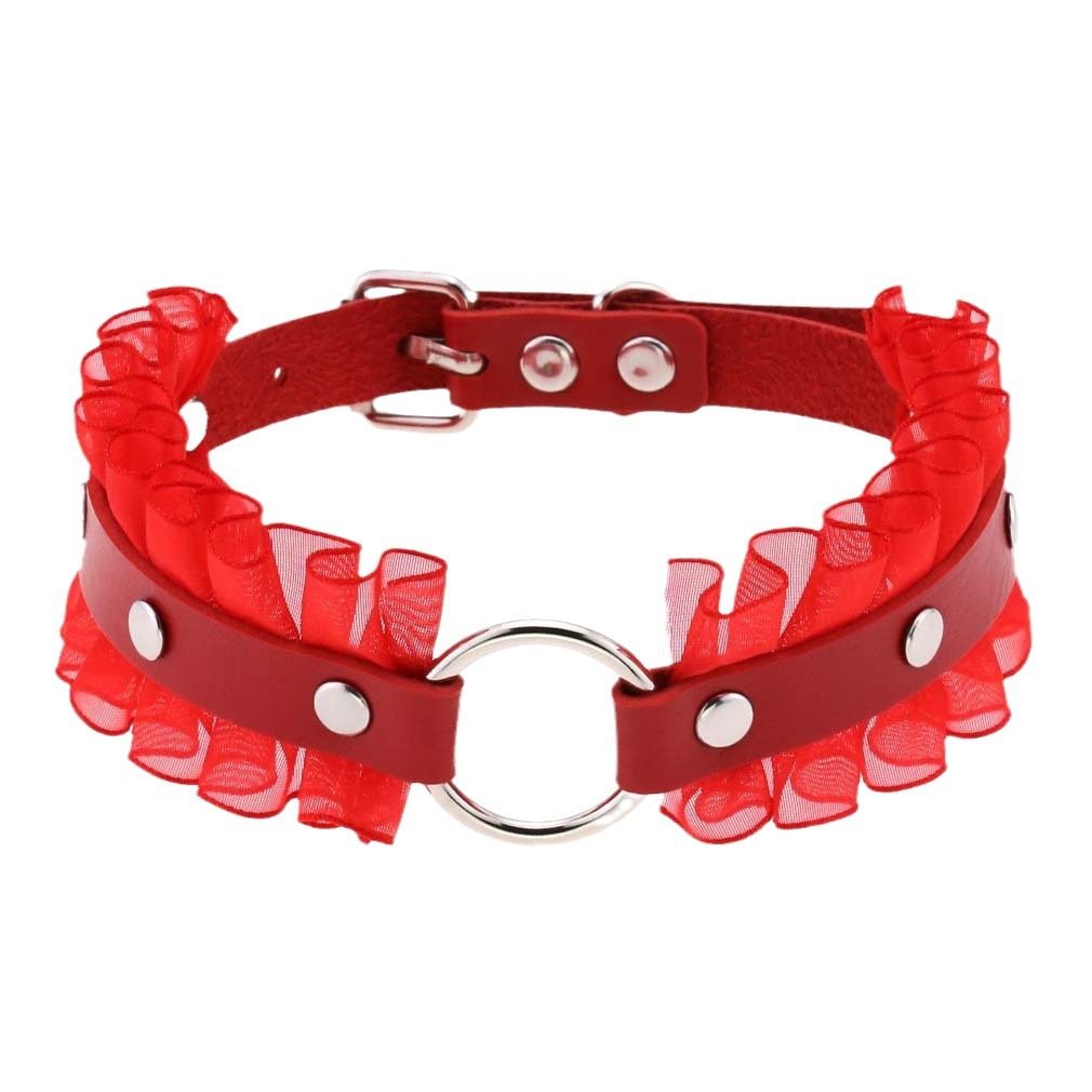 European and American punk rivet lace leather pu stitching leather O-shaped collar neckband necklace clavicle chain sweet jewelry