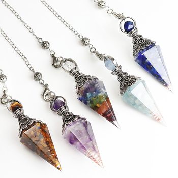Amethyst aquamarine pendant colorful gravel resin gemstone hexagonal cone spirit pendulum cross-border Amazon jewelry