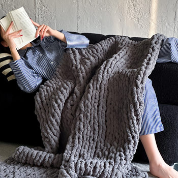 Scandinavian Moroccan Wool Half-Velvet Knitted Small Wool Blanket Sofa Cover Blanket Home Shawl Nap Blanket Bedside Blanket