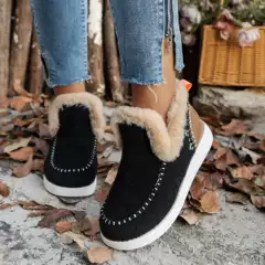 2024 Europe and the United States new winter foreign trade women's cotton shoes cross-border plus size fleece-lined thick fur warm flat cotton shoes