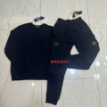 Crew neck terry cloth set - black