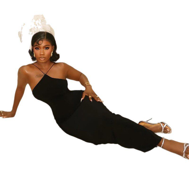 Slim Fit Solid Color Halter Neck Backless Dress Sexy Low Waist Elegant Style Perfect for Parties and Events OEM