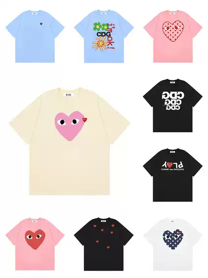 Summer 2025 Comme Des Garcons New Style Chuanjiu Heart Letter Printed Pullover Short-Sleeved Men and Women
