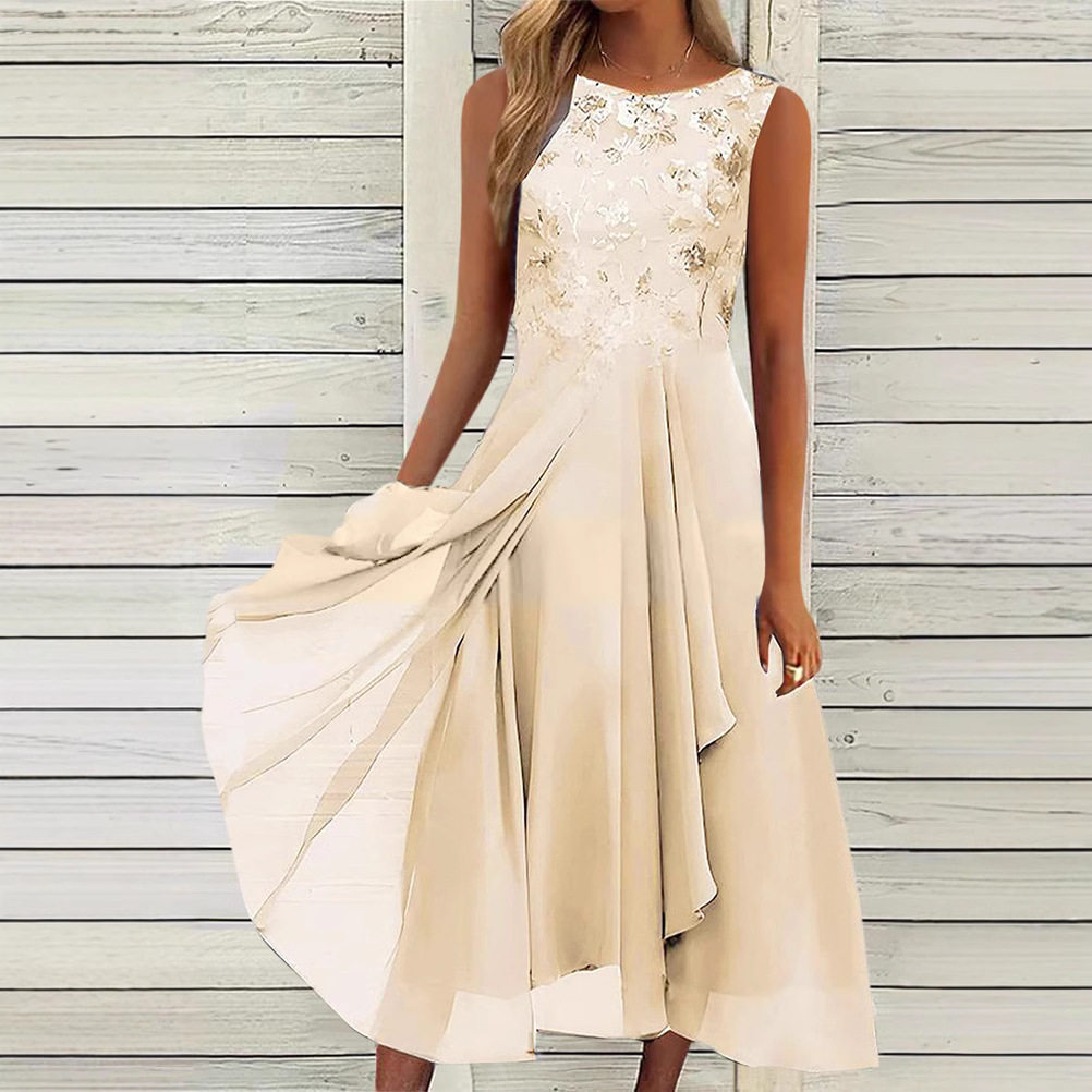 Sleeveless Chiffon Lace Long Dress Elegant Hollow Out Design Perfect for Bridesmaids and Evening Events Wholesale
