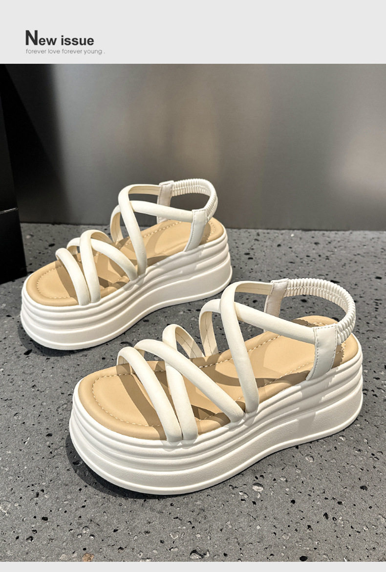 Sandal xỏ ngón nữ đế bệt chống trượt mùa hè — Đen, Len nguyên chất chi tiết 11