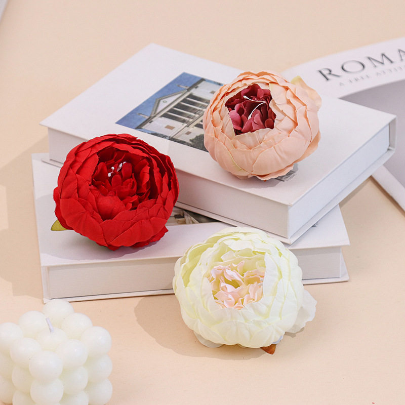 仿真花头苞心牡丹花朵礼盒装饰花墙制作跨境绢花婚庆背景软装假花