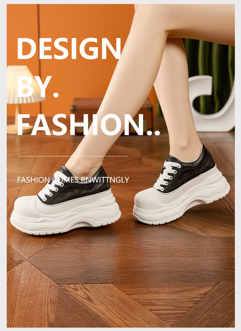 Giày sneaker nữ chunky đế dày platform trắng mũi tròn — Gạo trắng, Đen chi tiết 10