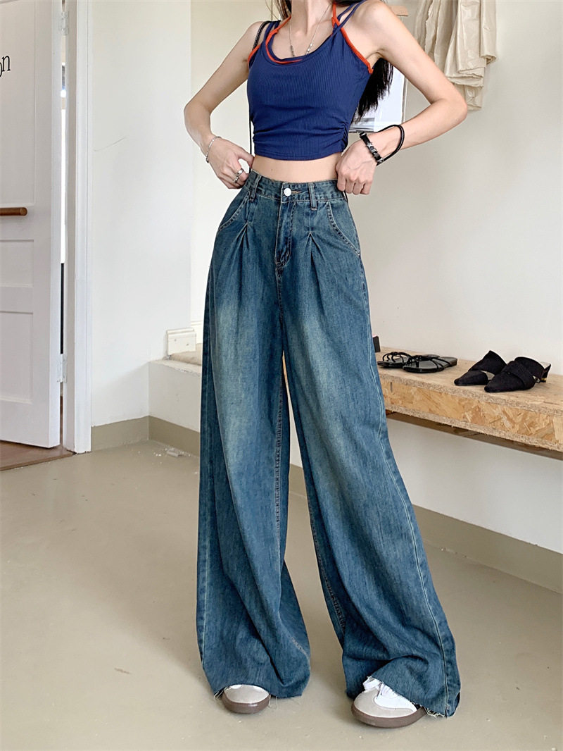 High Waisted Wide Leg Jeans for Women Vintage Style Loose Fit Floor Length Spring and Autumn Fashion Wholesale