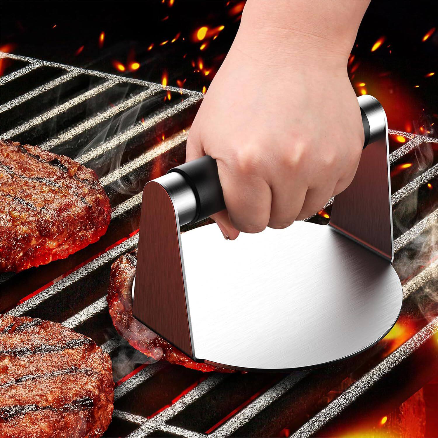 Hamburger Crusher, Burger Smashing Tool for Grill Pan, Stainless Steel Ham Pie Press with Anti