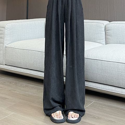 Summer Loose Fit Wide Leg Trousers Lightweight Acetate Fabric High Waisted Casual Style Perfect for Everyday Wear