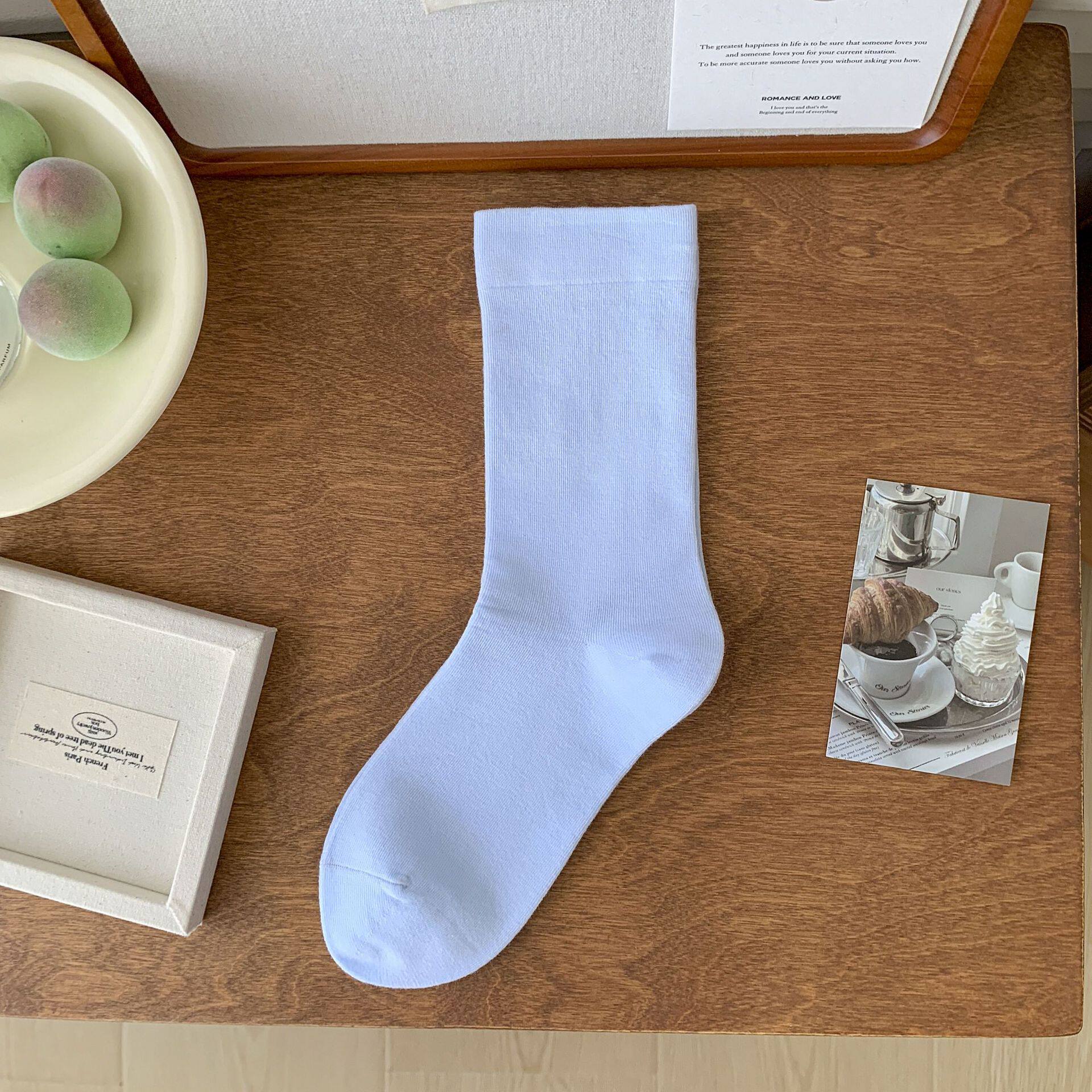 白色堆堆袜子女中筒袜纯棉ins潮月子袜全棉松口袜日系无骨长筒袜