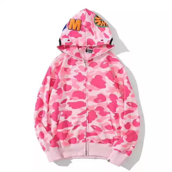 【High-End Version】Cross-Border Trendy Brand Bape Shark Ape Head Zip-Up Hoodie for Men and Women, Couple's Double-Hooded Sweatshirt Jacket