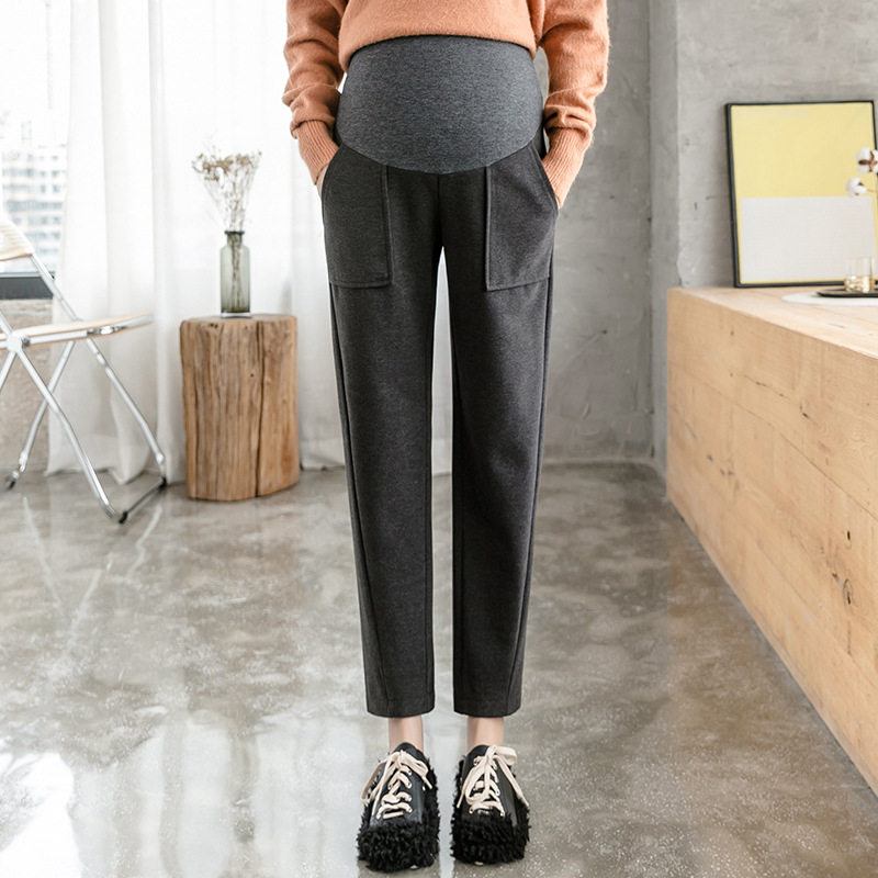 Pregnant women's woolen casual pants 2024 autumn and winter starry sky pattern belly support pants thickened leggings outer wear loose fashion mom pants