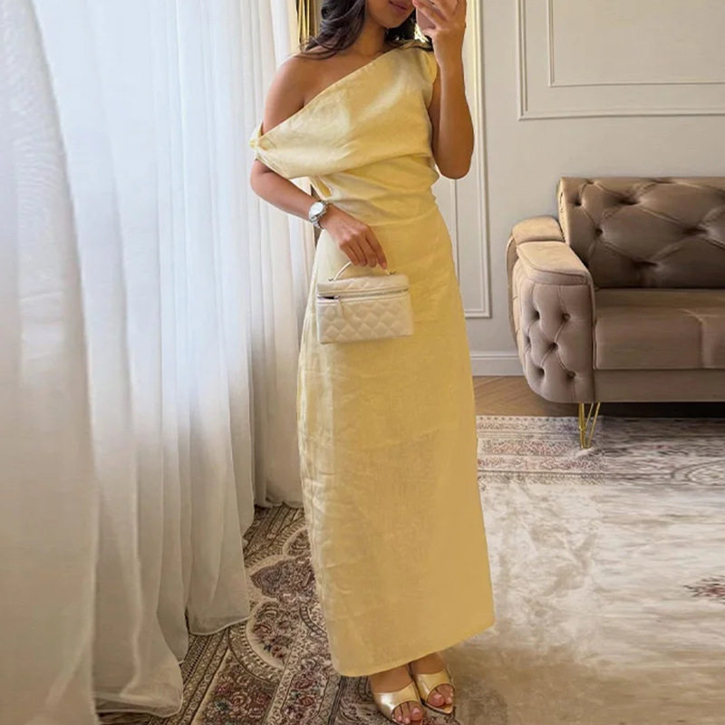Summer Womens Dress Elegant Solid Color Off Shoulder Slim Fit Perfect for Parties and Events Wholesale Available