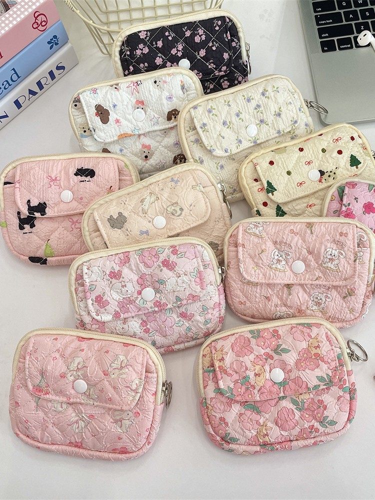 41224 Cute Cartoon Floral Quilted Multifunctional Storage Bag Fit Bag ID Bag Card Bag Key Coin Purse