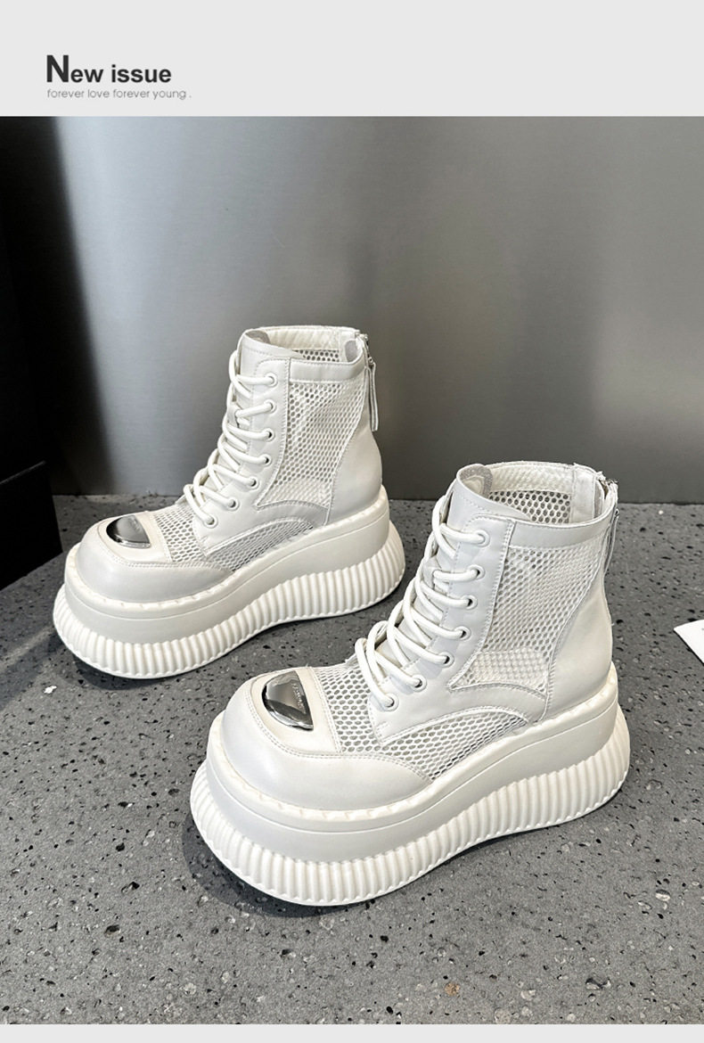 Sandal cao gót nữ hở mũi màu trắng, đế dày, quai chéo — Đen, Len nguyên chất chi tiết 12
