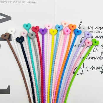 210mm Silicone Heart Data Cable Storage Doll Toy Lanyard Stretchable Colorful Silicone Cable Tie